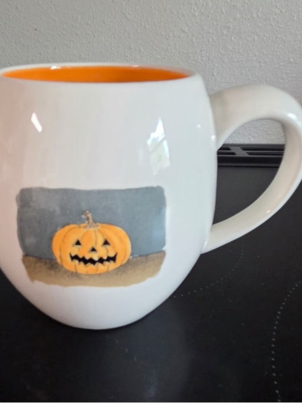 White Ceramic Halloween Pumpkin Mug with Orange Interior